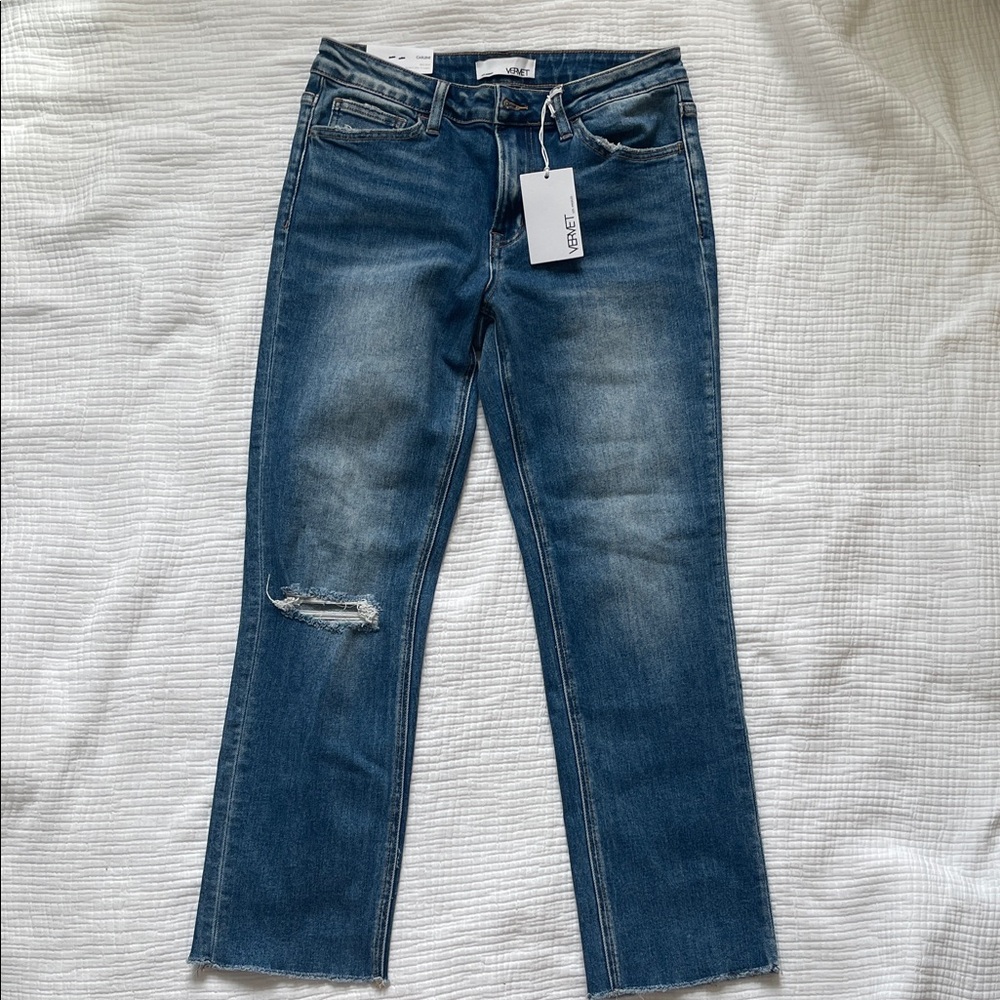 NWT VERVET BY FLYING MONKEY Distressed Mid Blue Straight Leg Jeans